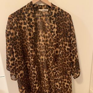Leopard chiffon mid-length kimono